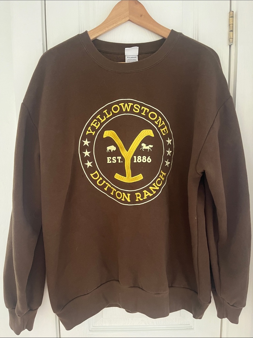Brown Crewneck Sweatshirt with Yellow Yellowstone Emblem